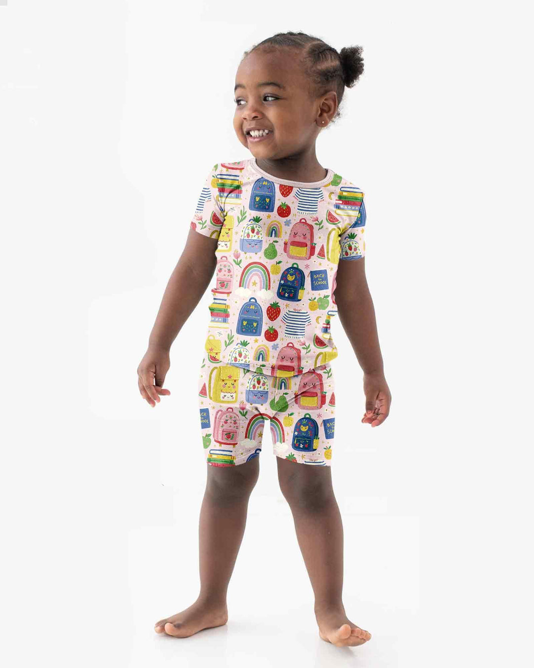 Sweet Rainbow School Adventure Bamboo Two Piece Short Sleeve Shorts Pajama Set