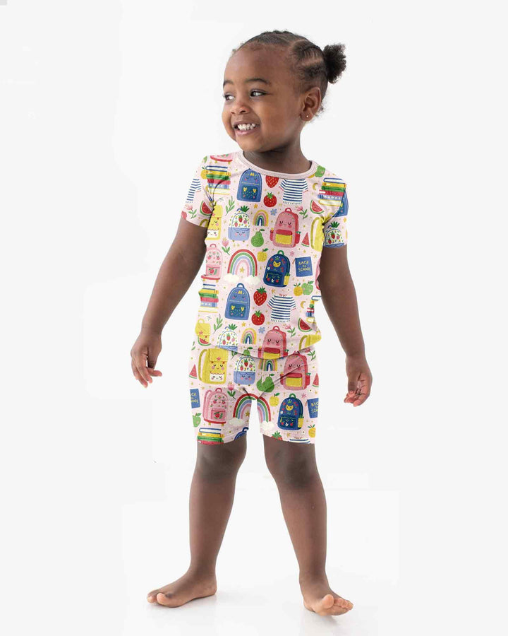 Sweet Rainbow School Adventure Bamboo Two Piece Short Sleeve Shorts Pajama Set