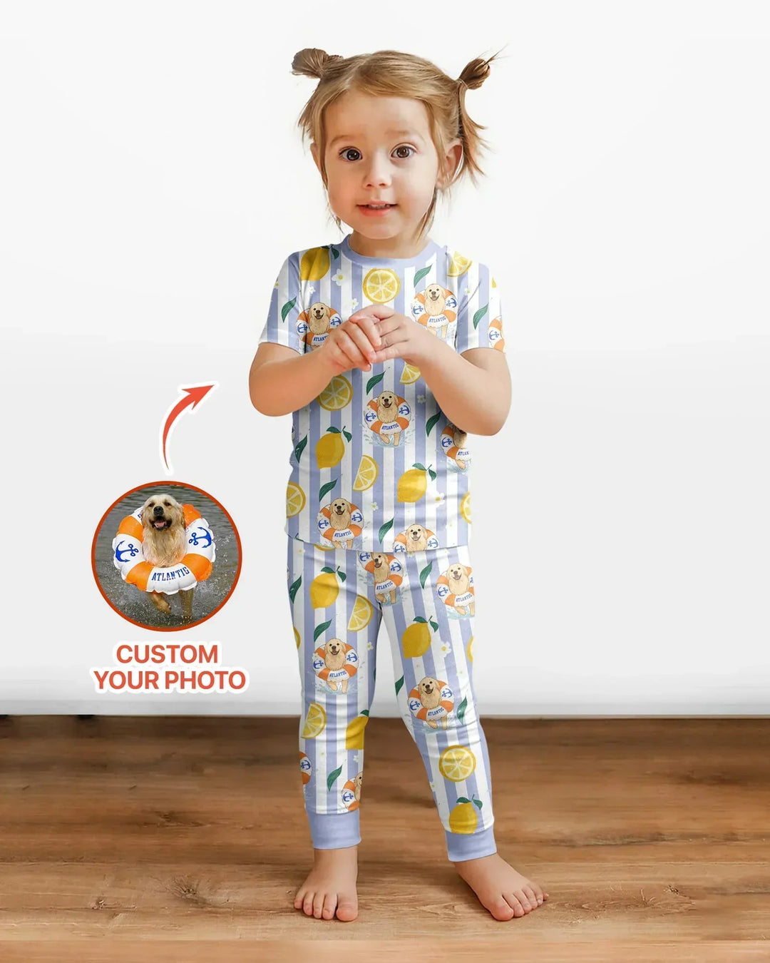 Custom Image Summer Lemon Bamboo Two Piece Short Sleeve Pajama Set