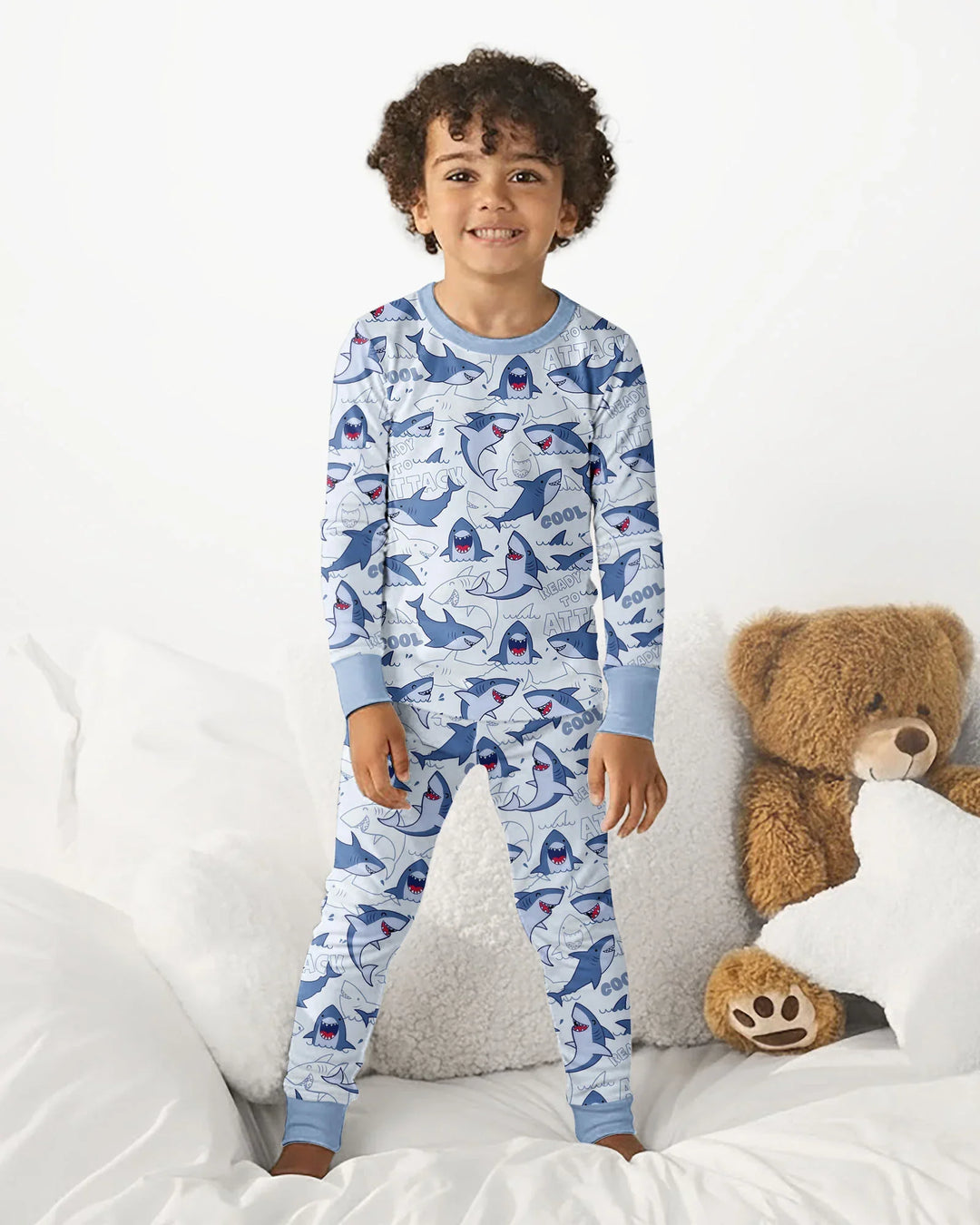 Big Sharks Attack Bamboo Two Piece Long Sleeve Pajama Set