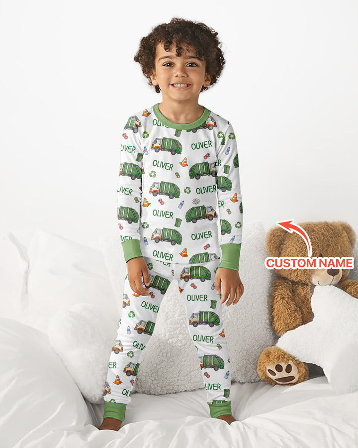 Custom Name Garbage Day Bamboo Two Piece Long Sleeve Pajama Set