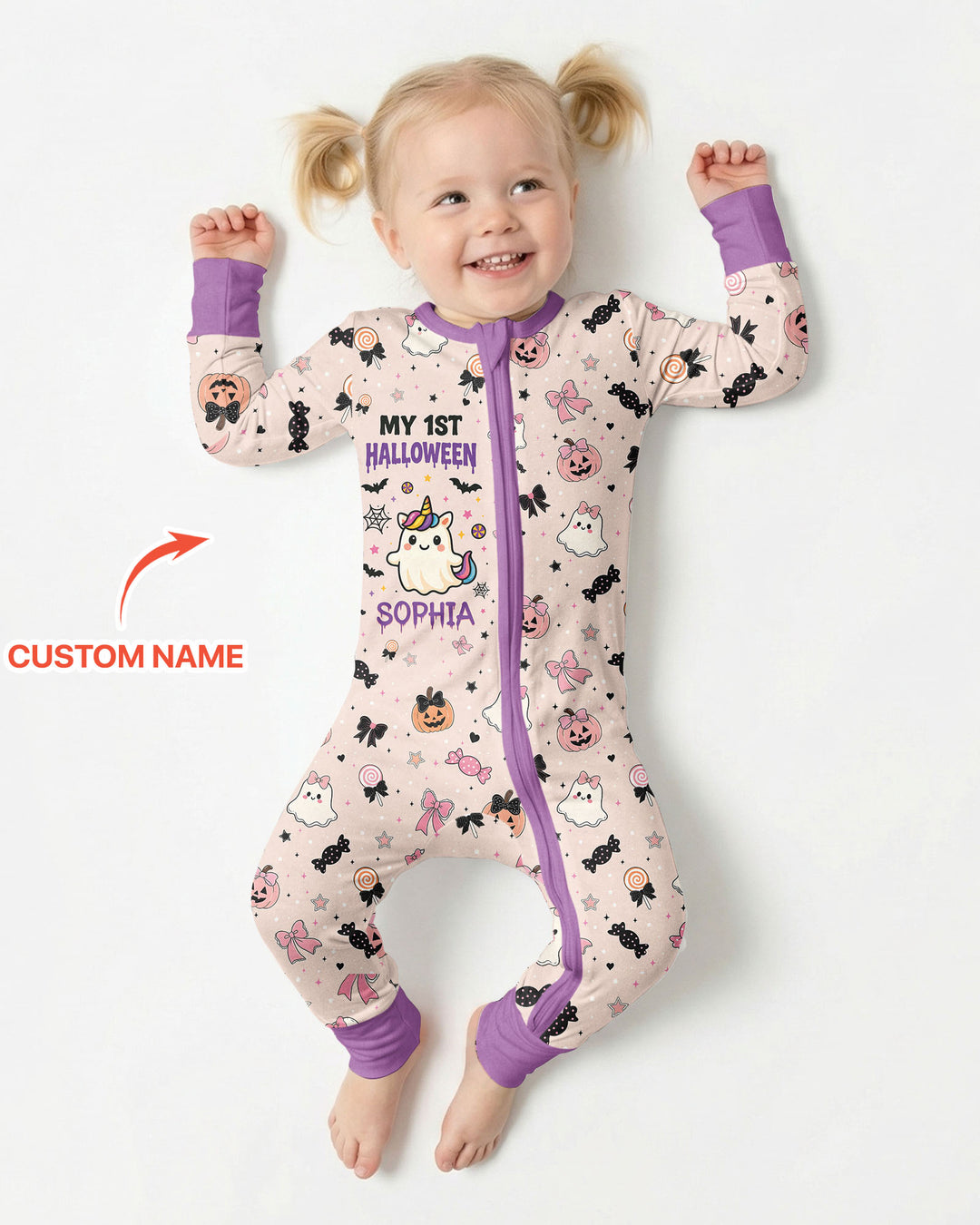 Custom Name Cute Ghost My First Halloween  Bamboo Convertible Zippy