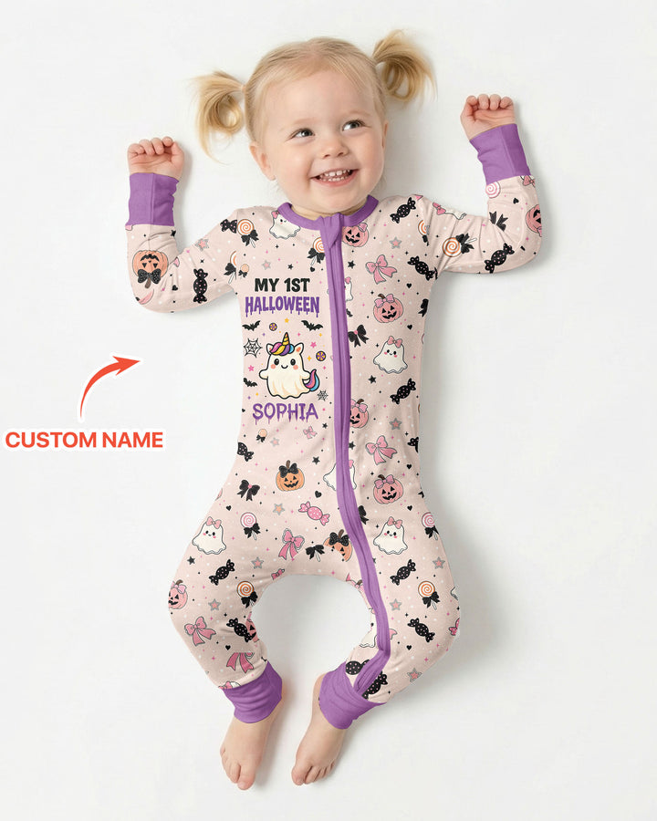 Custom Name Cute Ghost My First Halloween  Bamboo Convertible Zippy