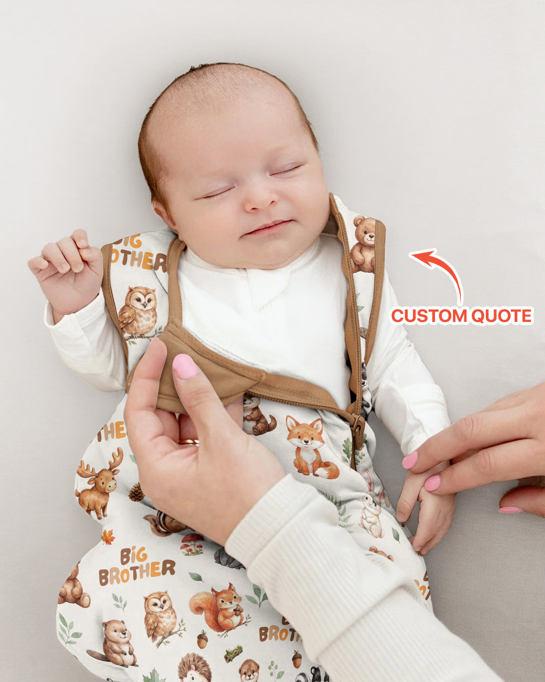 Custom Quote Woodland Animal Matching Sibling Bamboo Sleep Bag