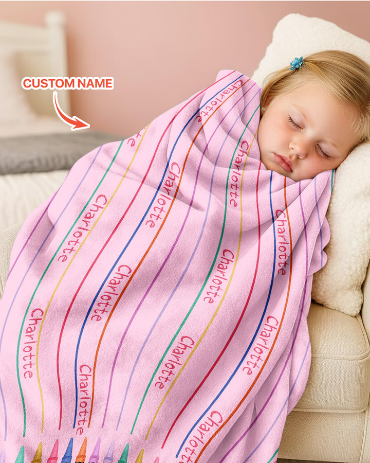 Custom Name Crayon Lines Bamboo Blanket