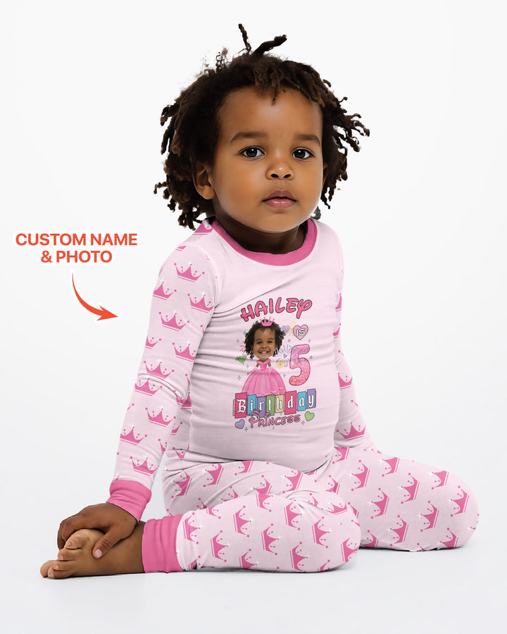 Custom Photo Birthday Princess Bamboo Two Piece Long Sleeve Pajama Set