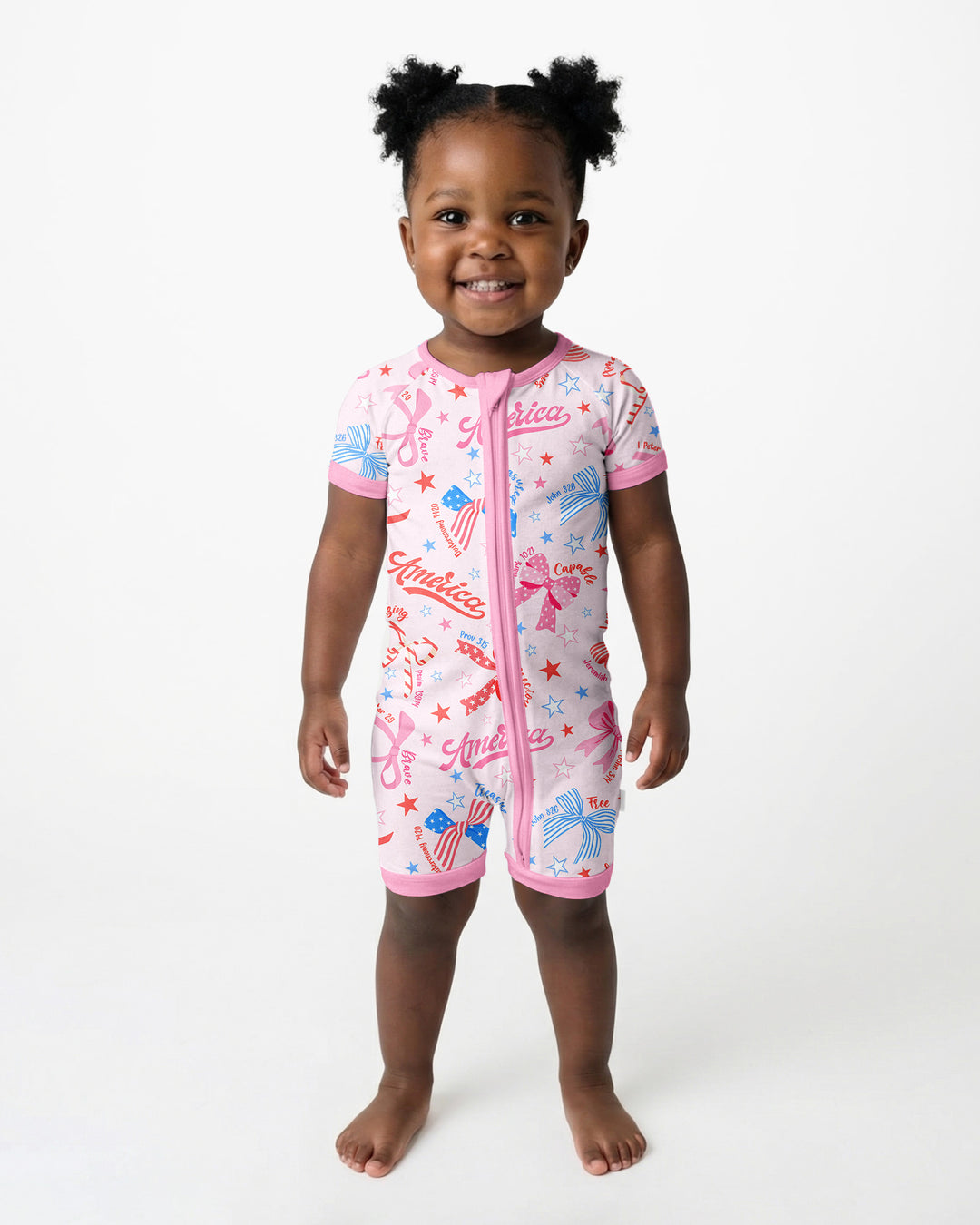 Pink Girly Patriotic Bamboo Shorty Zippy