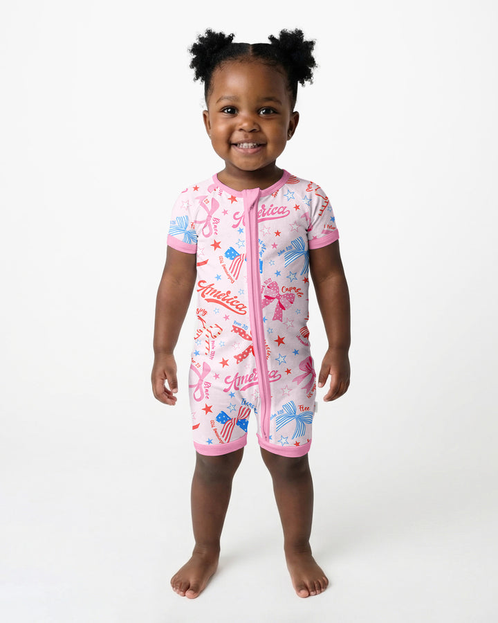 Pink Girly Patriotic Bamboo Shorty Zippy