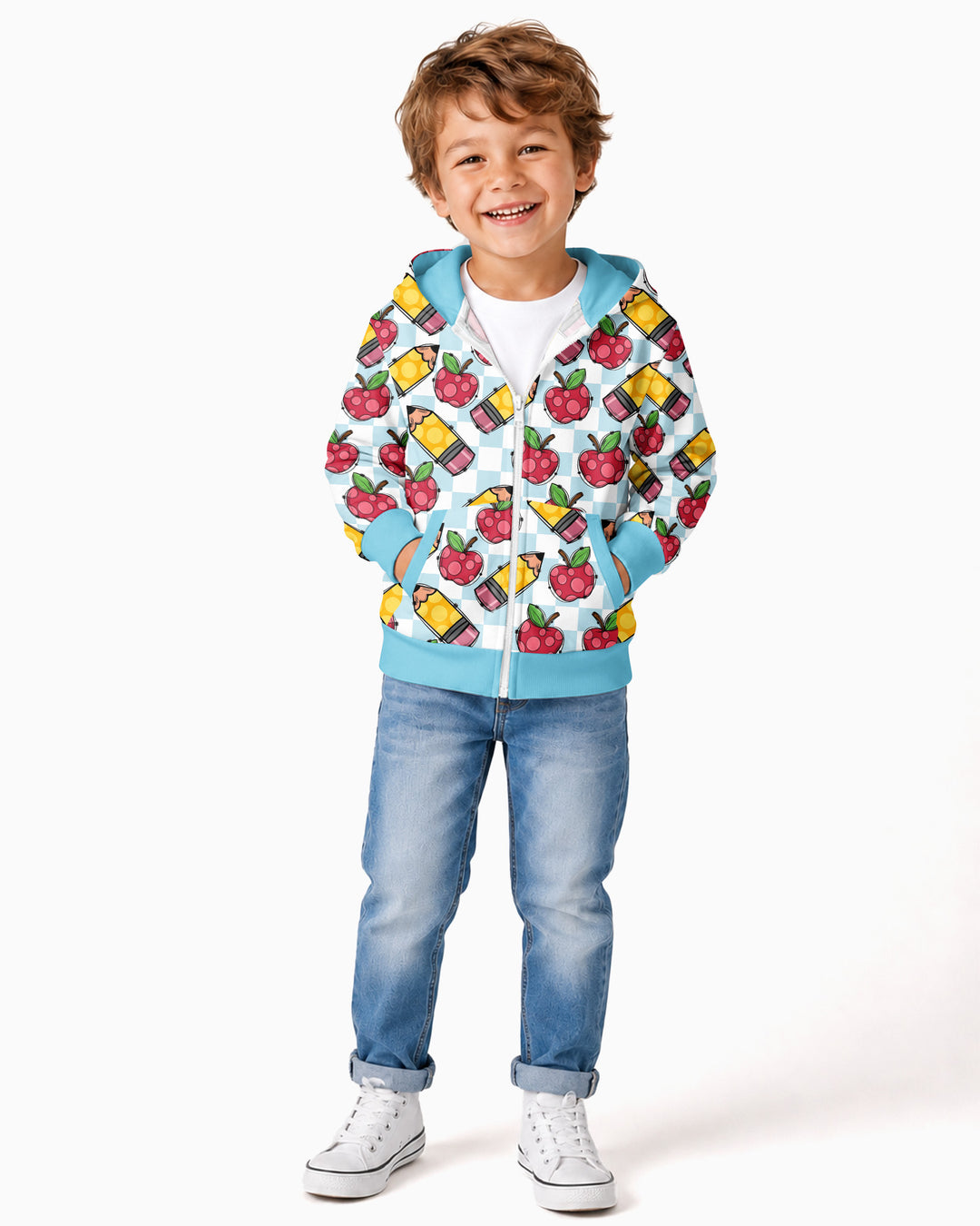 Checkered Apple Scribbles Bamboo Zip Hoodie