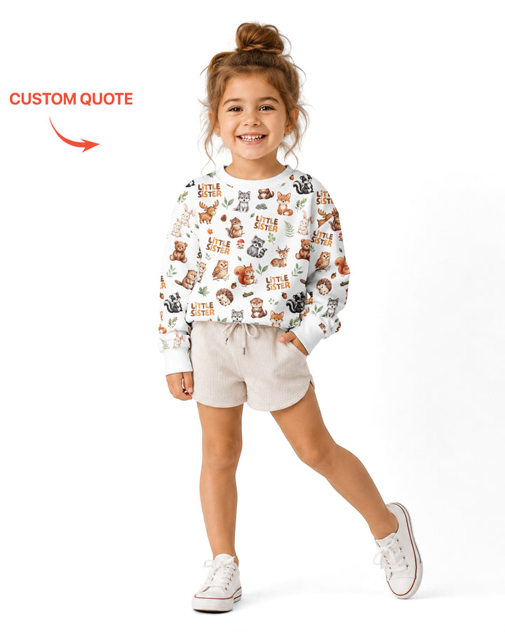 Custom Quote Woodland Animal Matching Sibling Bamboo Crewneck Sweatshirt