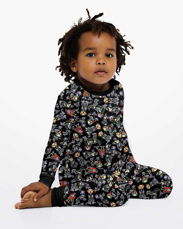Dia De Los Muertos Doggie Bamboo Two Piece Long Sleeve Pajama Set