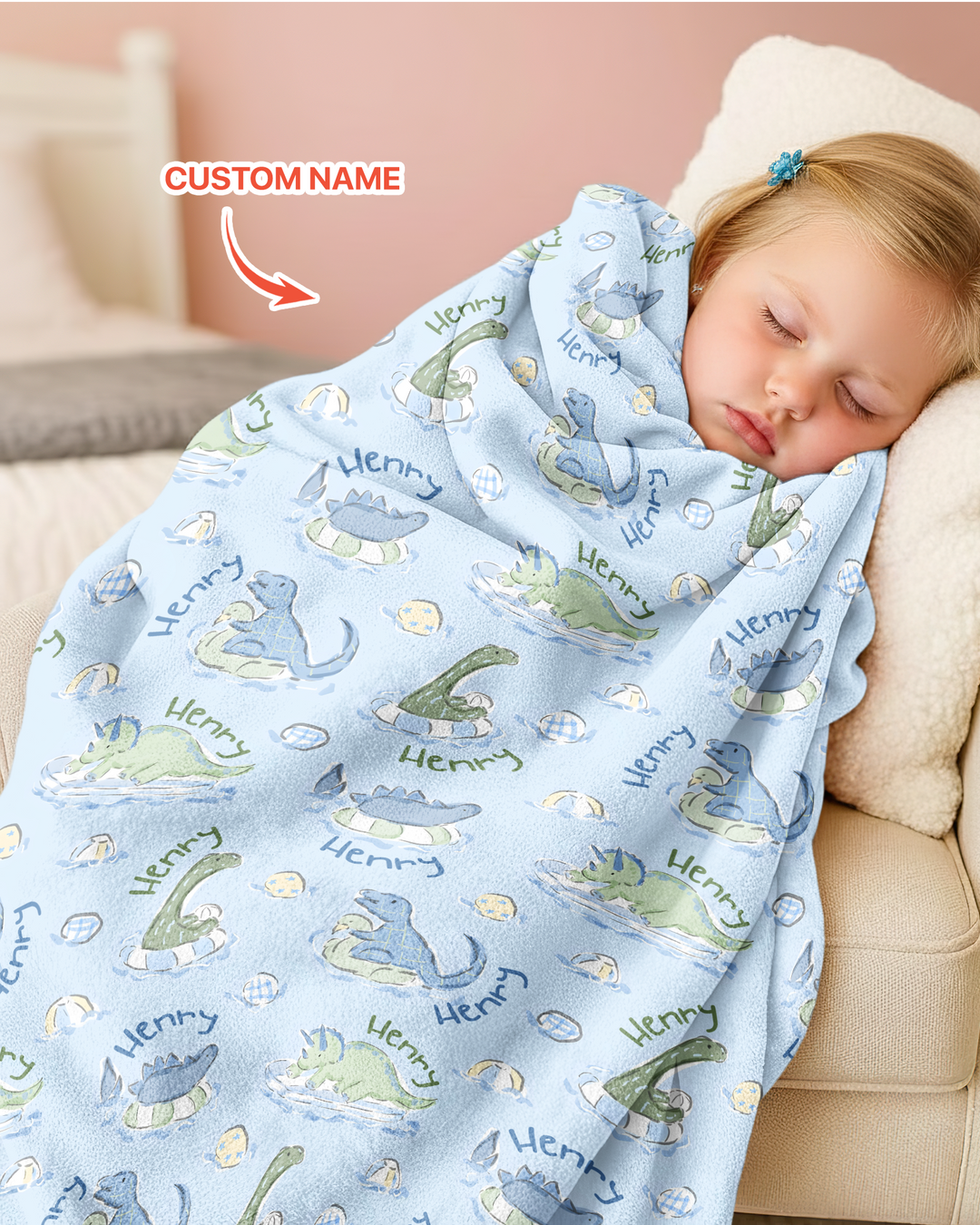 Dinos Swimming Custom Name Bamboo Blanket