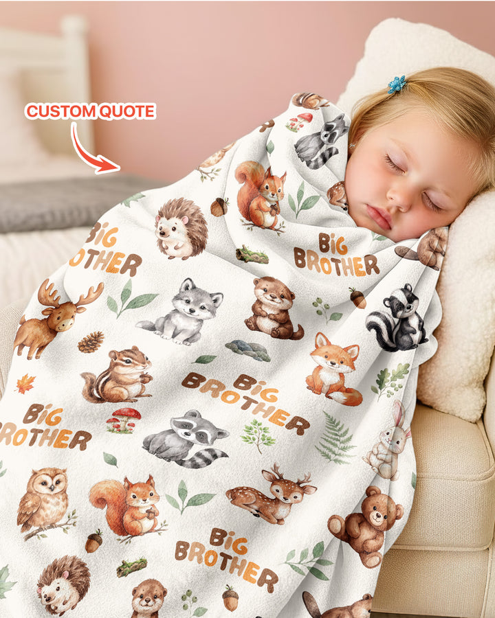 Custom Quote Woodland Animal Matching Sibling Bamboo Blanket