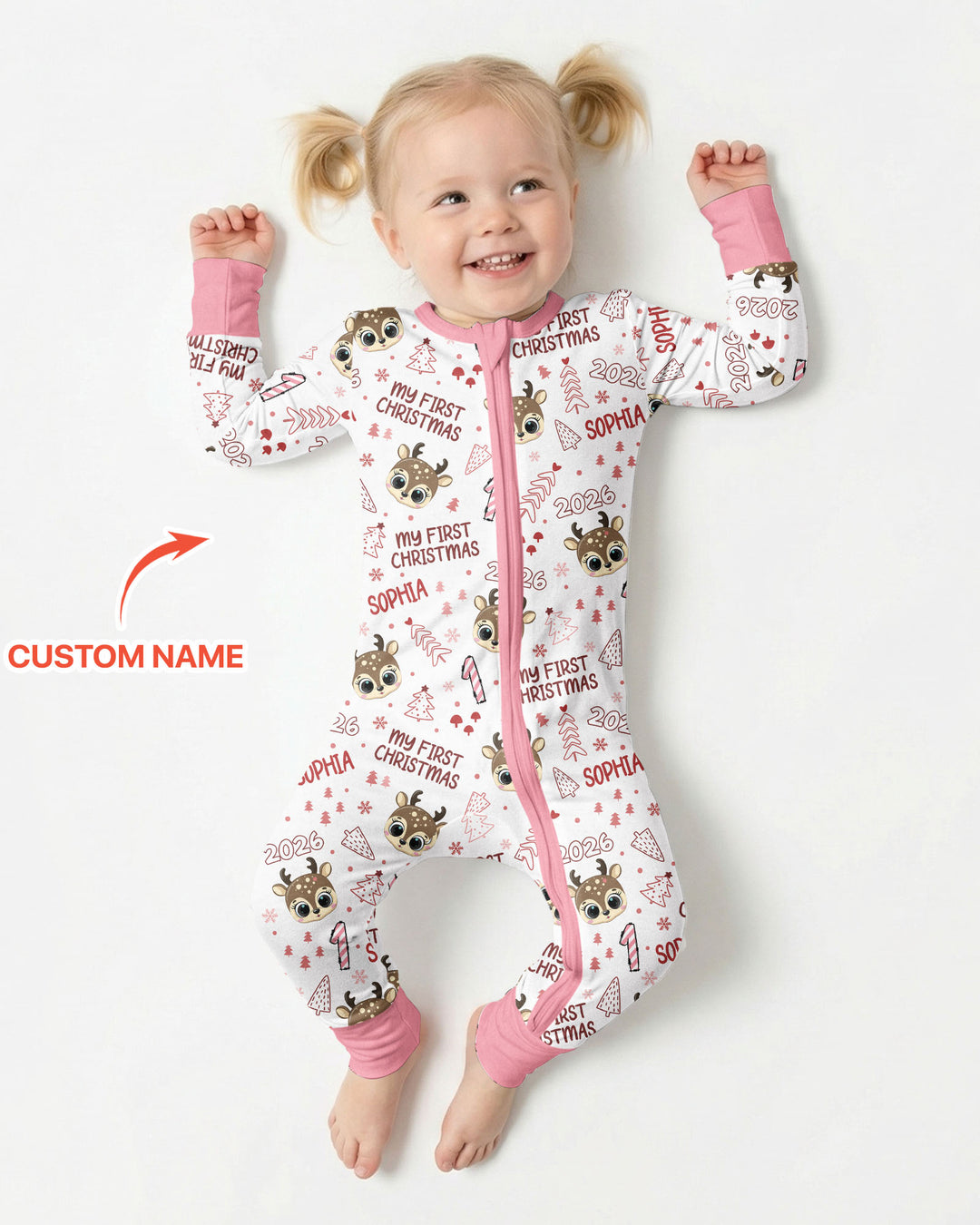 Custom Name Cute Reindeer My First Christmas Bamboo Convertible Zippy