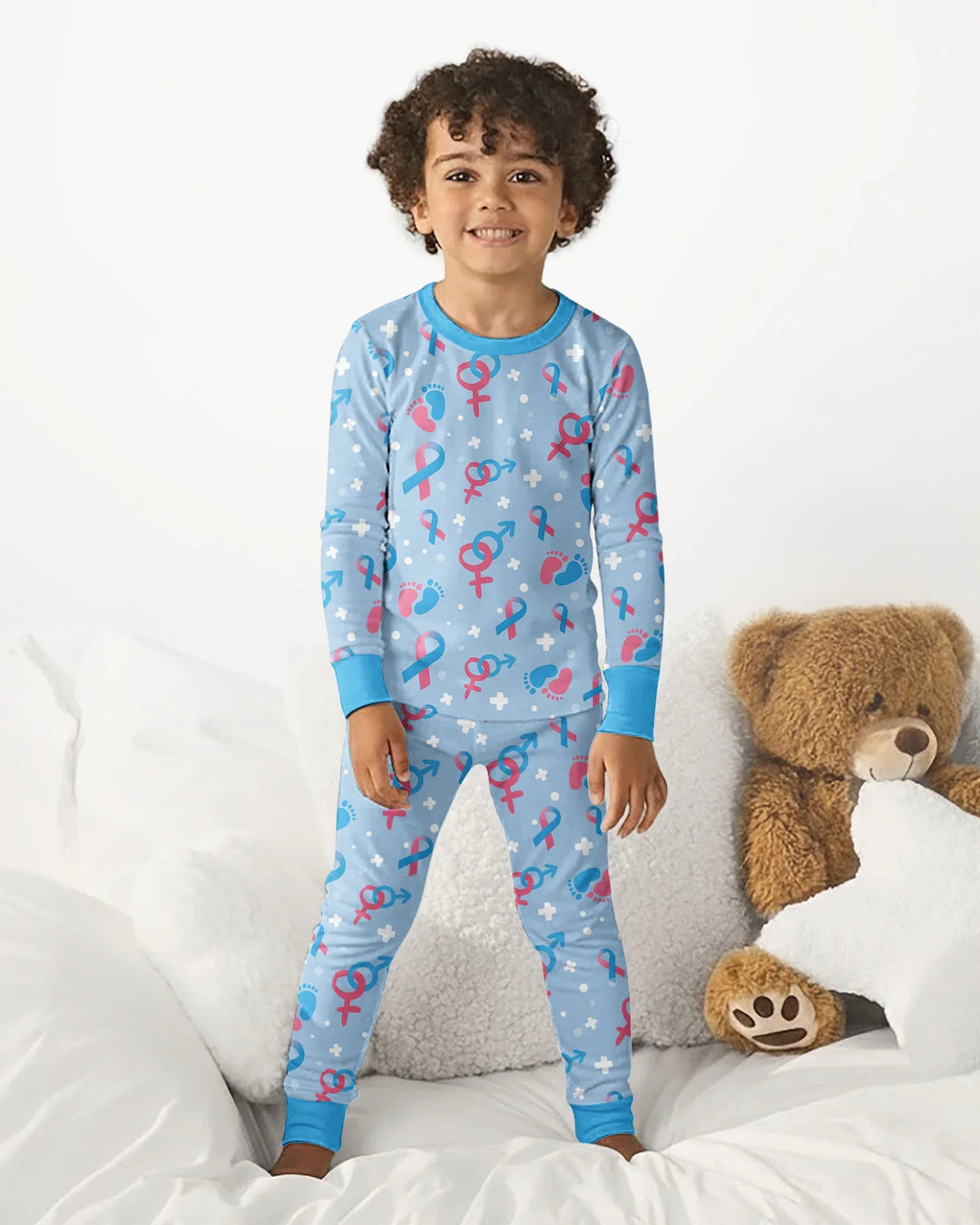 Infertility Awareness Blue and Pink Bamboo Two Piece Long Sleeve Pajama Set