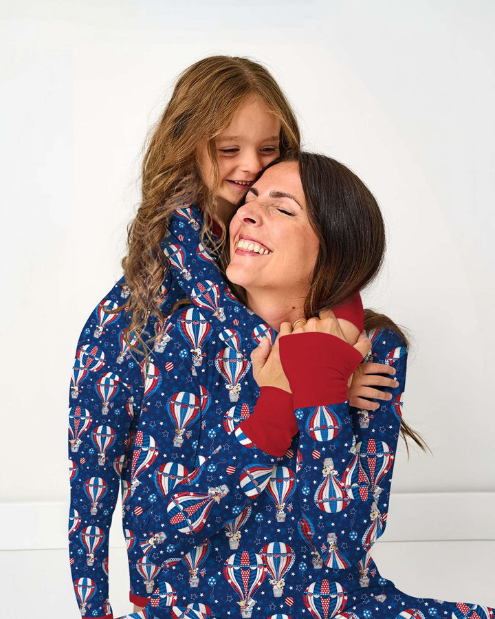 Patriotic Pups in Hot Air Balloons Family Matching Bamboo Two Piece Long Sleeve Pajama Set
