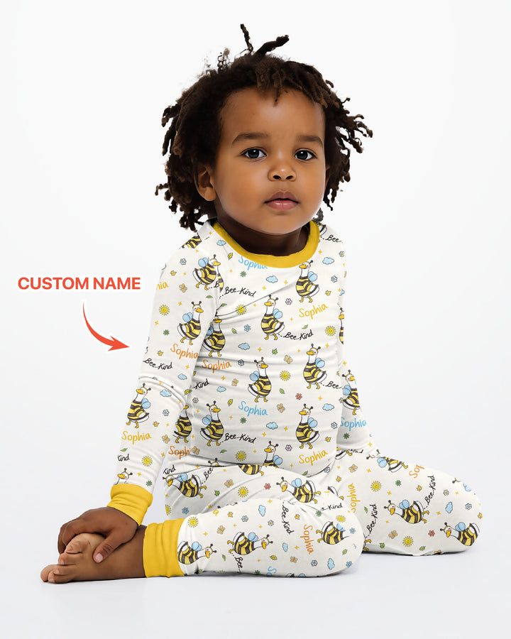 Custom Name Bee Kind The Goose Bamboo Two Piece Long Sleeve Pajama Set