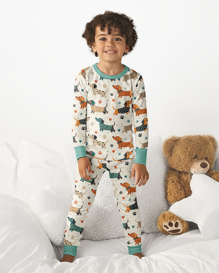 Cartoon Dachshund Bamboo Two Piece Long Sleeve Pajama Set