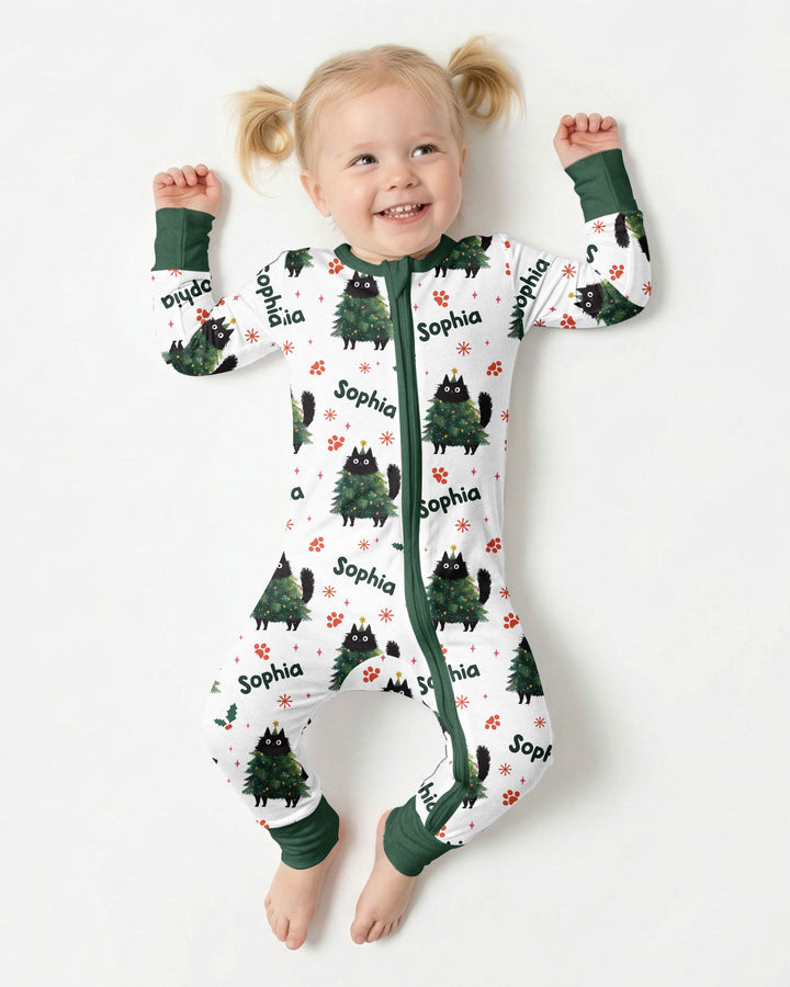 Custom Name Black Cat Christmas Bamboo Convertible Zippy