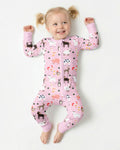 Pink Farm Animals Bamboo Convertible Zippered Romper