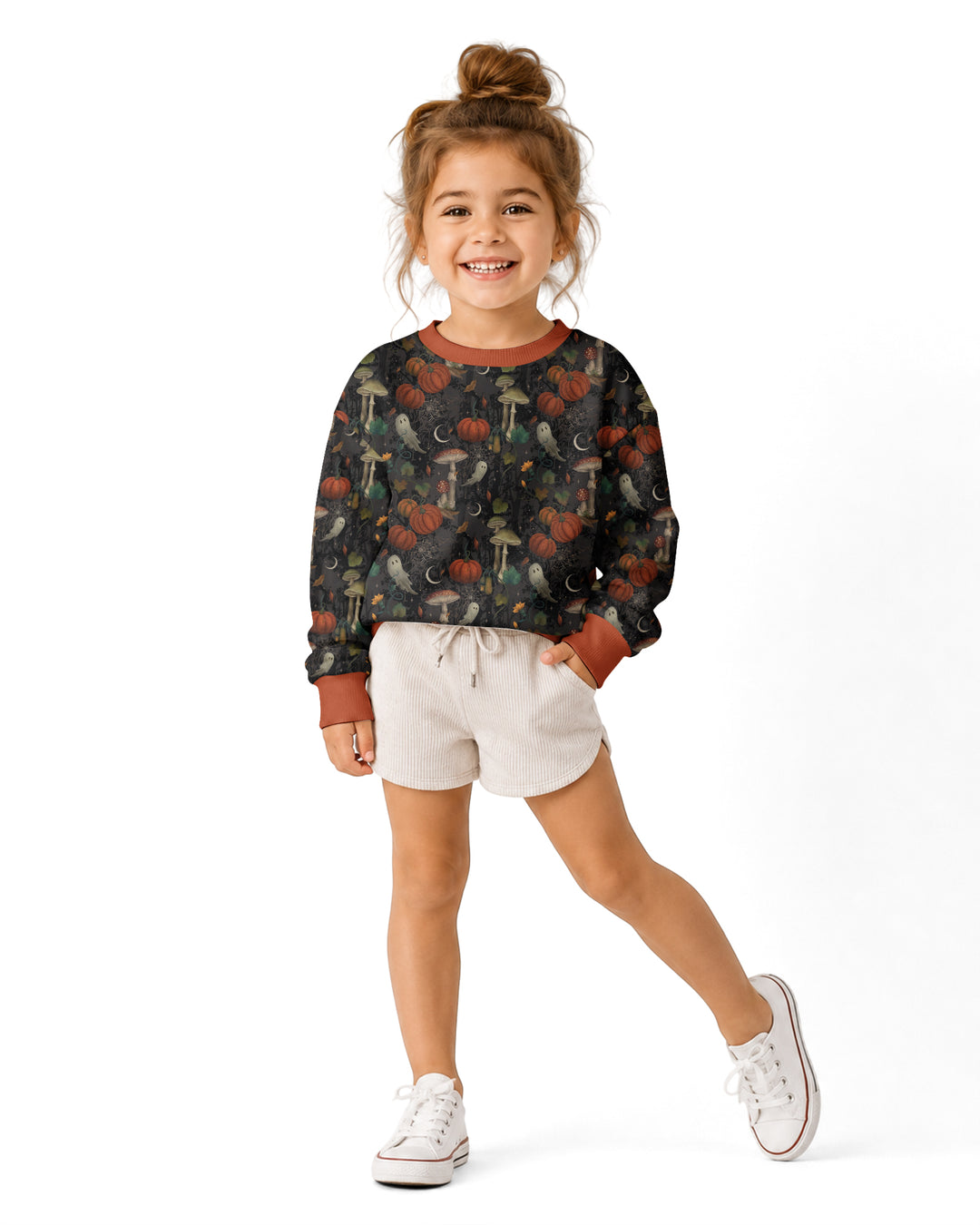 Spooky Cute Ghost Pumpkin Mushroom Halloween Bamboo Crewneck Sweatshirt