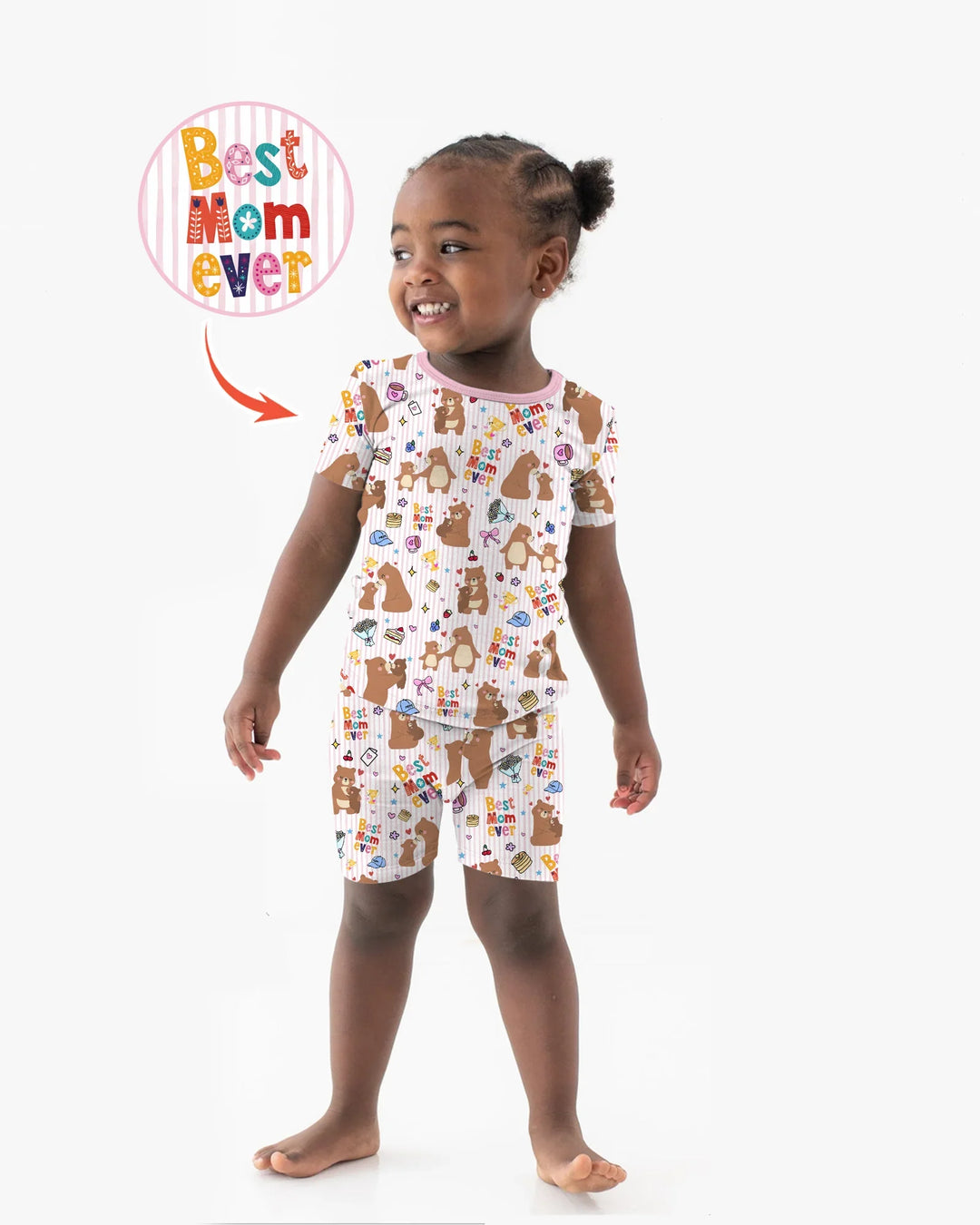 Best Mama Bear Ever Family Matching Bamboo Two Piece Short Sleeve Shorts Pajama Set