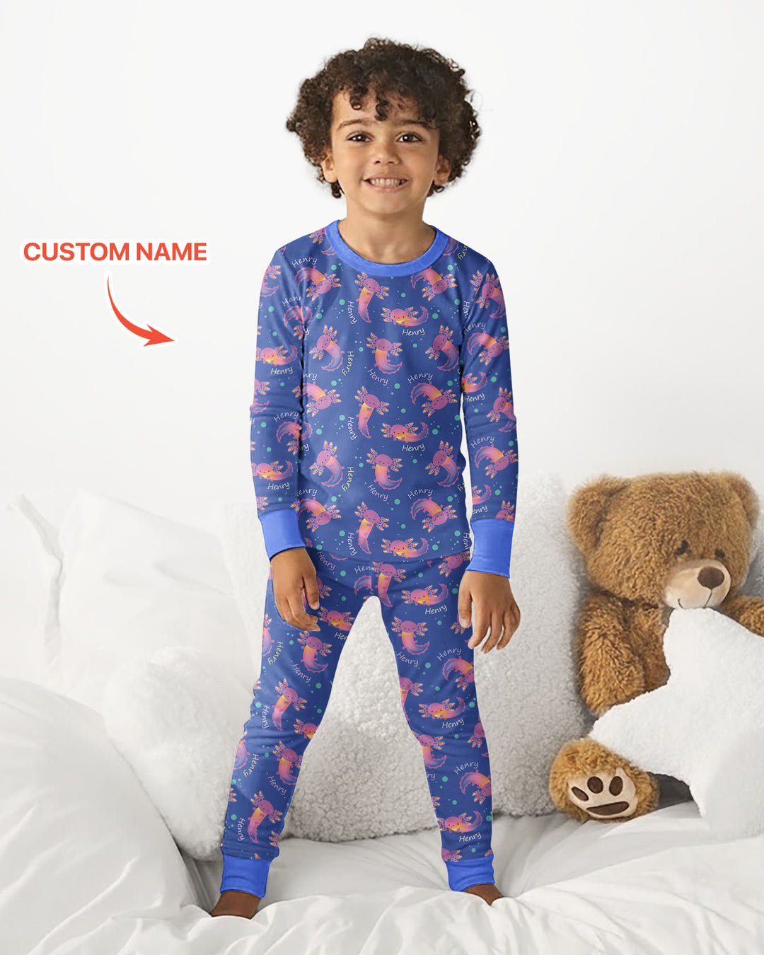 Axolotl Glow Custom Name Bamboo Two Piece Long Sleeve Pajama Set