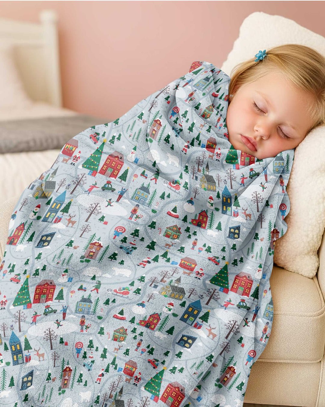 Snowy Christmas Village Map Bamboo Blanket