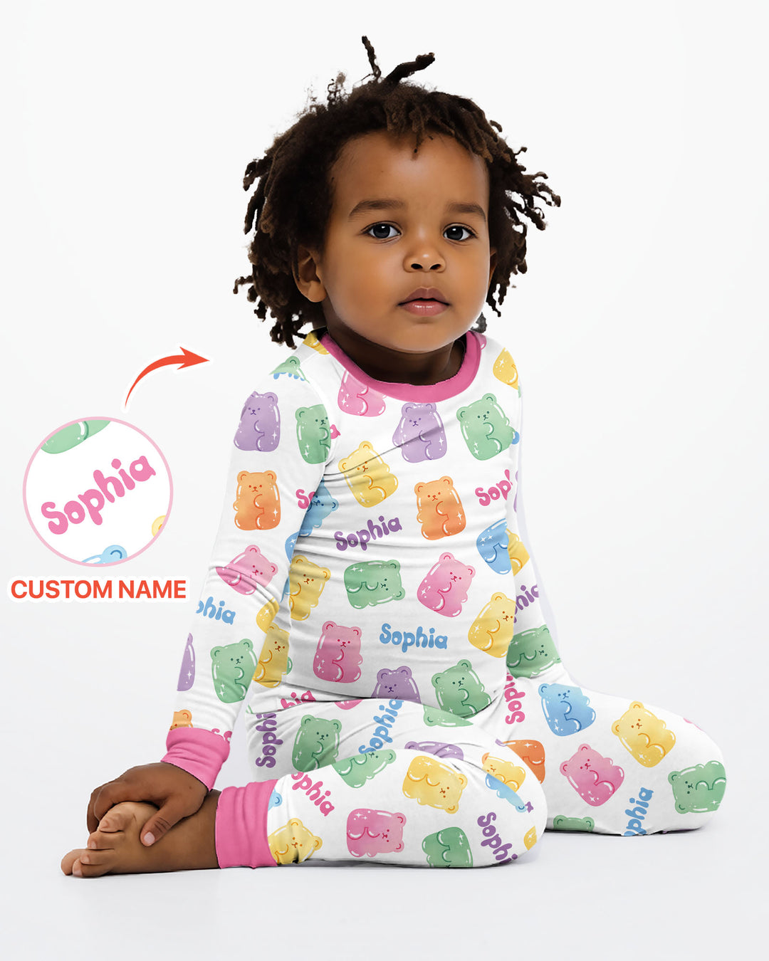 Kawaii Jelly Gummy Bears Custom Name Bamboo Two Piece Long Sleeve Pajama Set