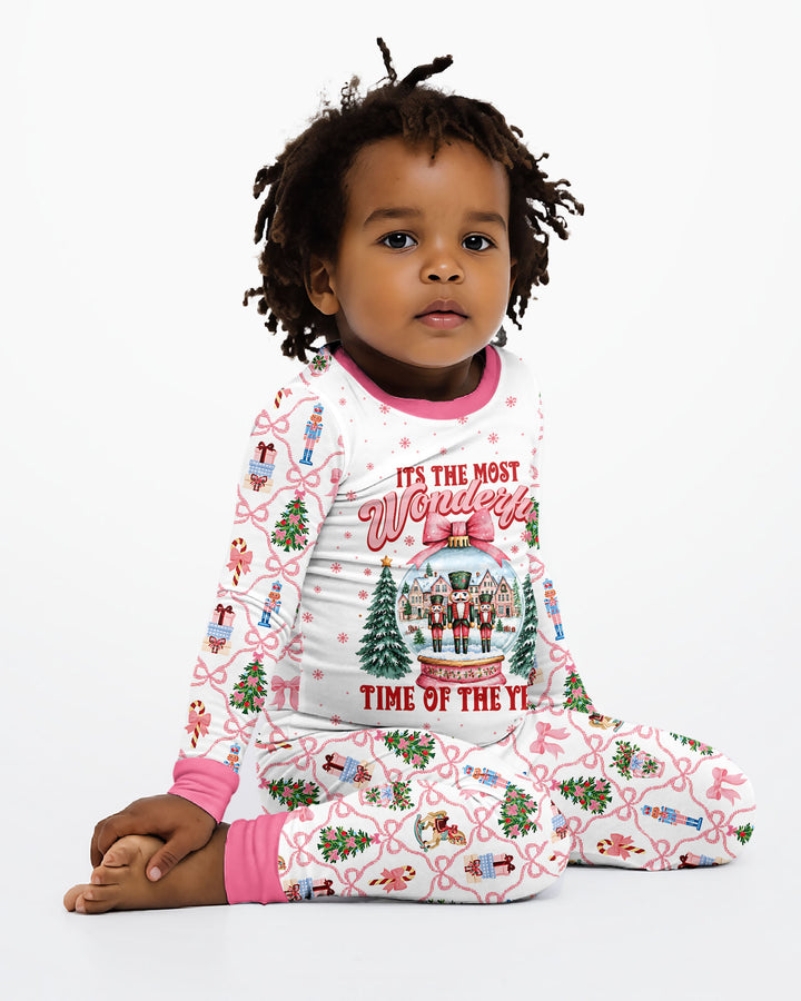 Nutcracker and Snow Globe It's Most Wonderful Time of The Year Bamboo Two Piece Long Sleeve Pajama Set