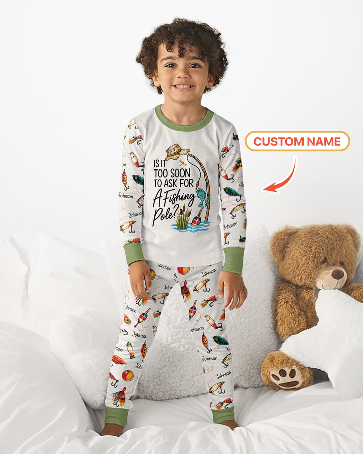 Custom Name Is It Too Soon to Ask for a Fishing Pole Bamboo Two Piece Long Sleeve Pajama Set