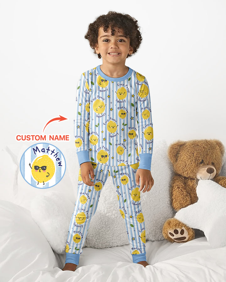 Easy Peasy Lemon Squeezy Custom Name Bamboo Two Piece Long Sleeve Pajama Set