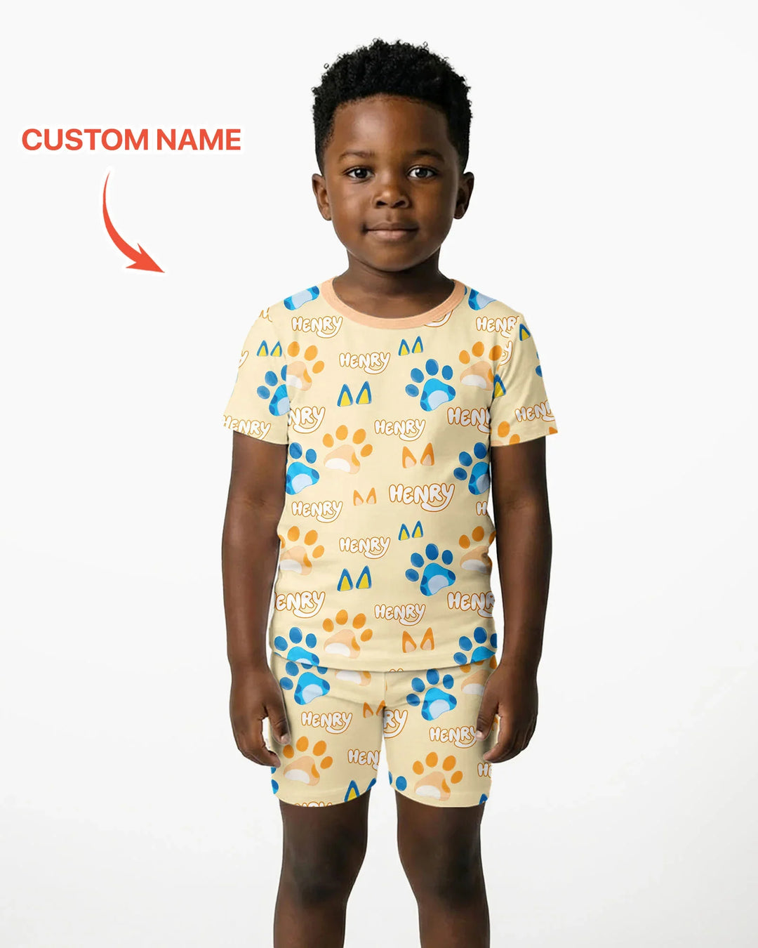Custom Name Favourite Blue Dog Family Matching Bamboo Two Piece Short Sleeve Shorts Pajama Set