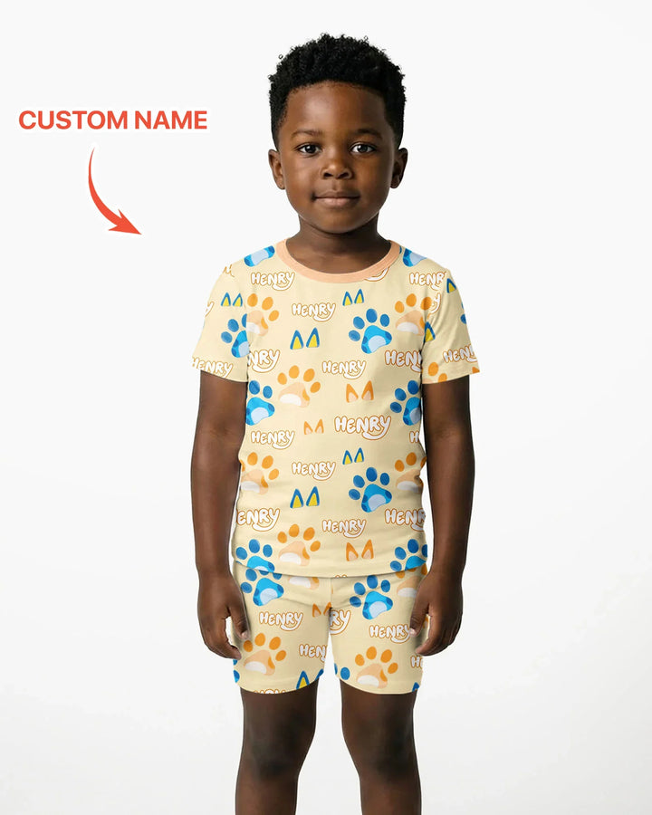 Custom Name Favourite Blue Dog Family Matching Bamboo Two Piece Short Sleeve Shorts Pajama Set