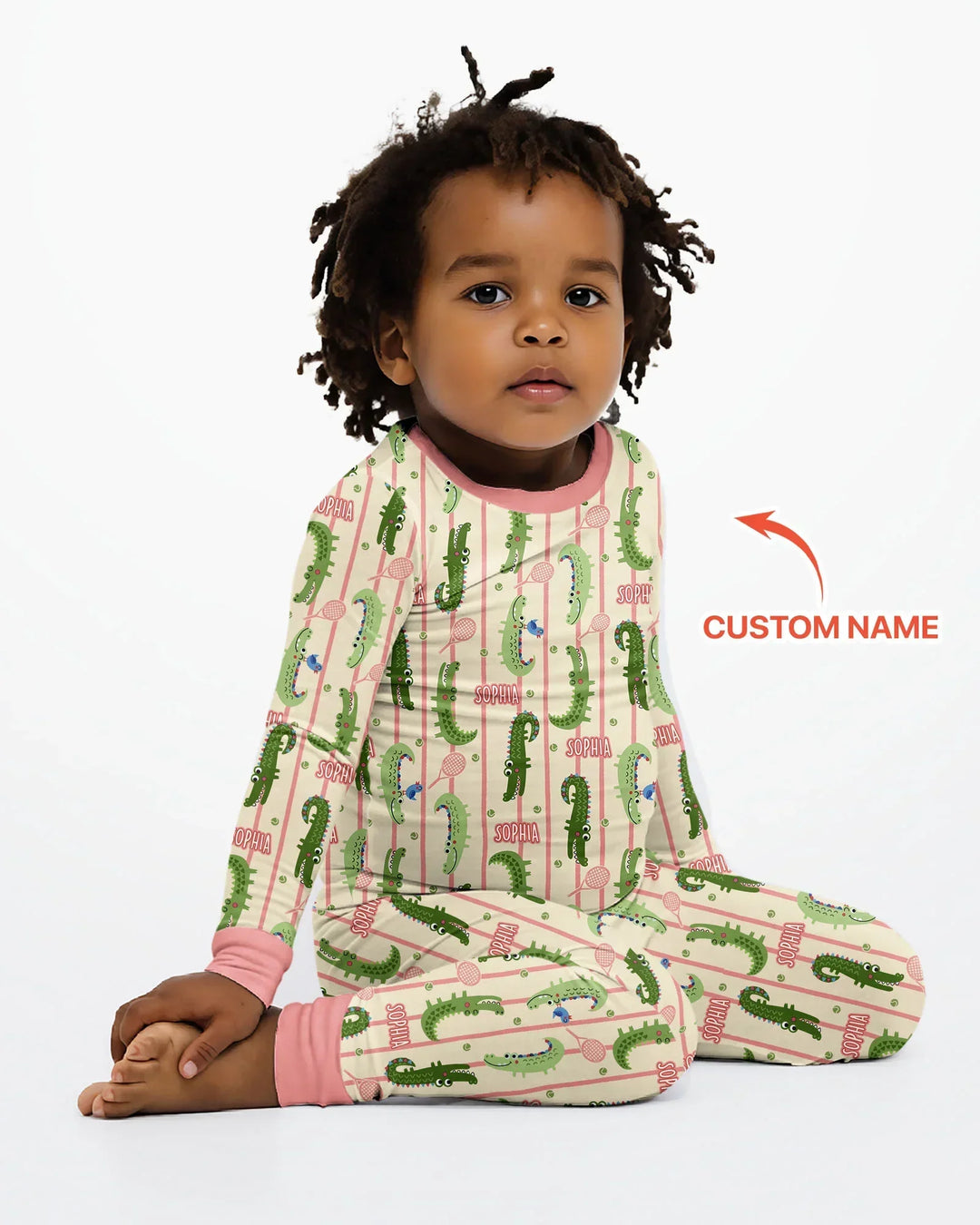 Custom Name Tennis Crocodiles Bamboo Two Piece Long Sleeve Pajama Set