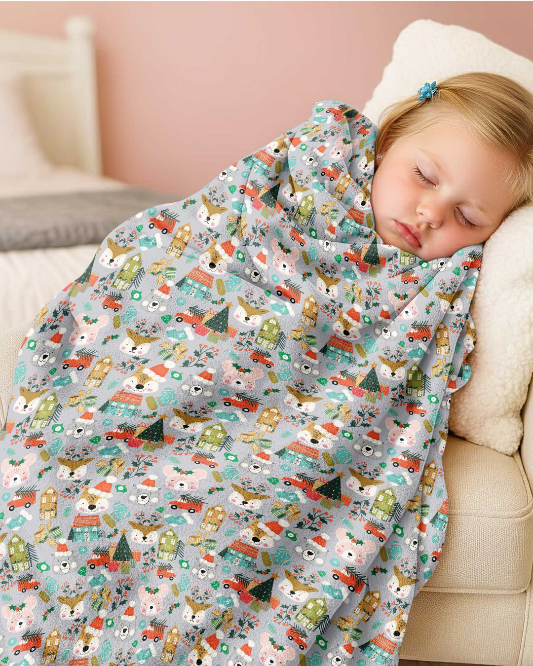 Christmas Woodland Deer Fox Bear Bamboo Blanket