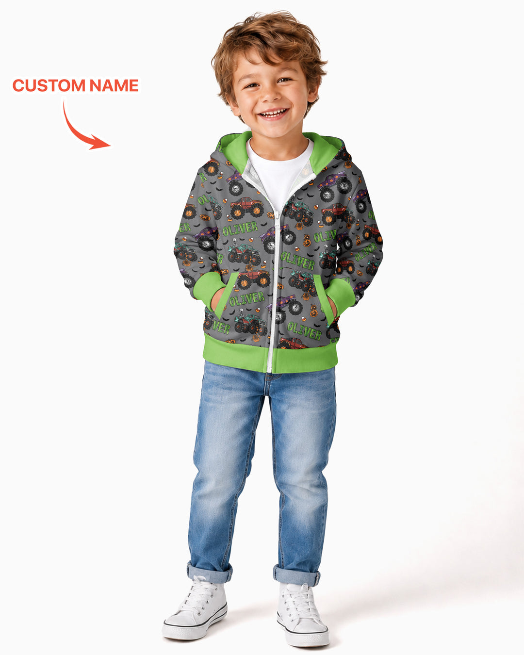 Custom Name Haunted Monster Trucks Bamboo Zip Hoodie