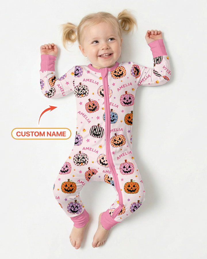 Custom Name Colorful Jack O Lantern Bamboo Convertible Zippy