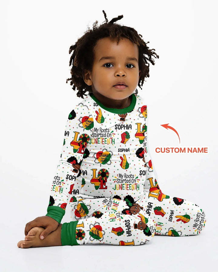 Custom Name My Roots Started On Juneteenth Bamboo Two Piece Long Sleeve Pajama Set
