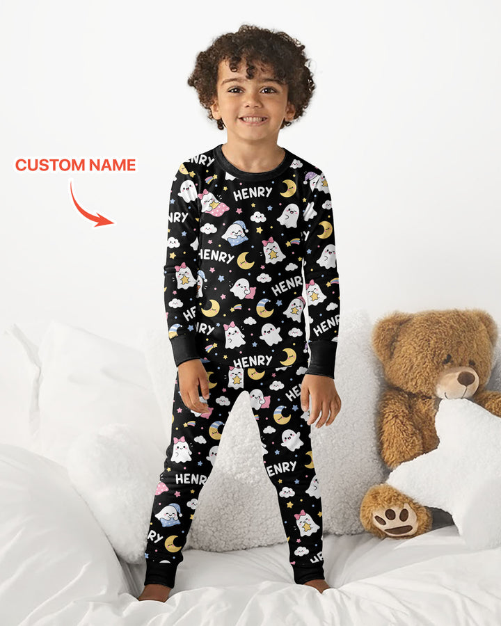 Sweet Dreams Cute Ghost Custom Name Bamboo Two Piece Long Sleeve Pajama Set