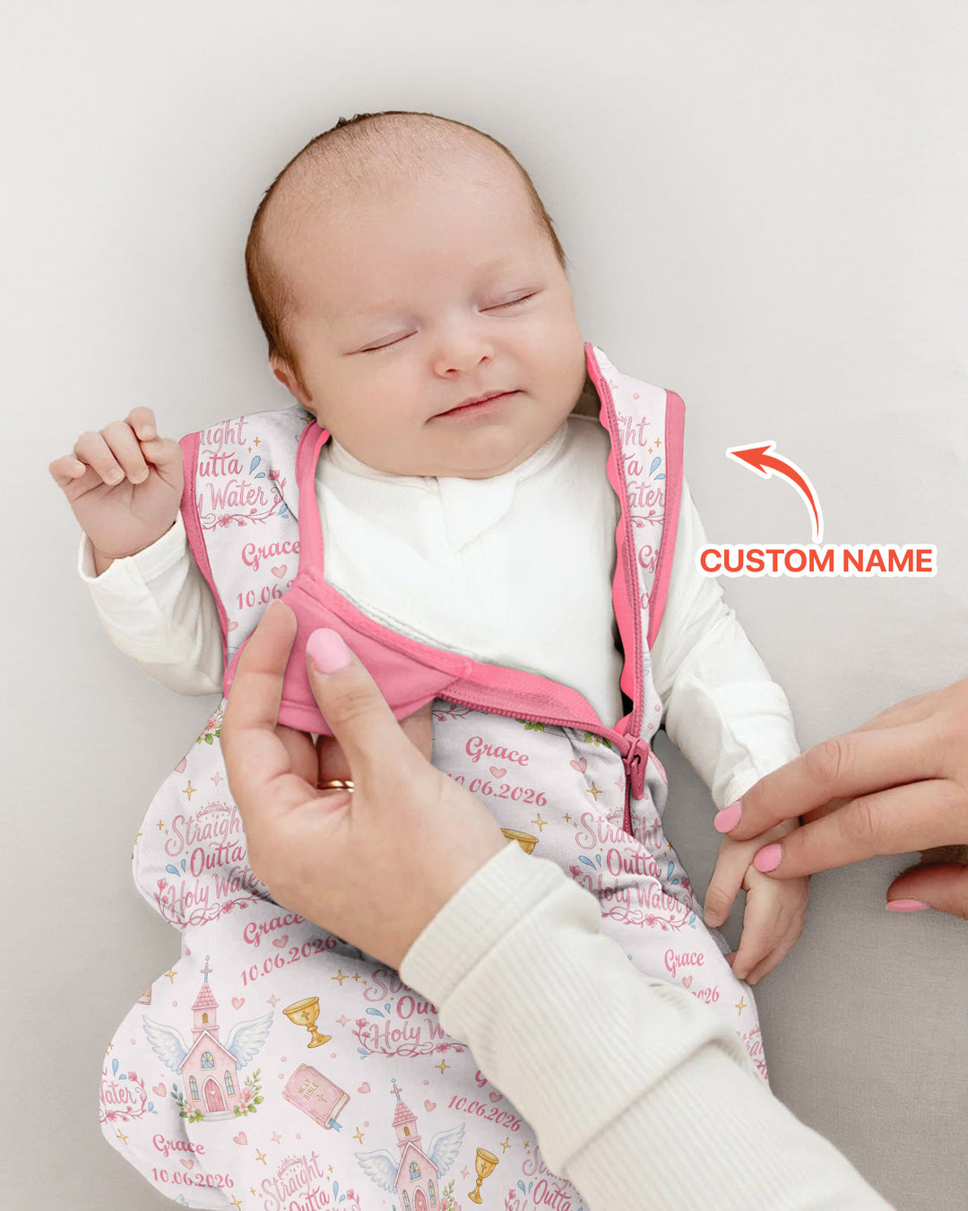 Custom Name Baptism Christening Straight Outta Holy Water Bamboo Sleep Bag