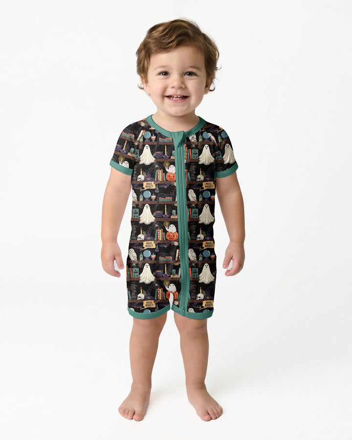 Cute Ghost Witchy Halloween Magic Library Bamboo Shorty Zippy