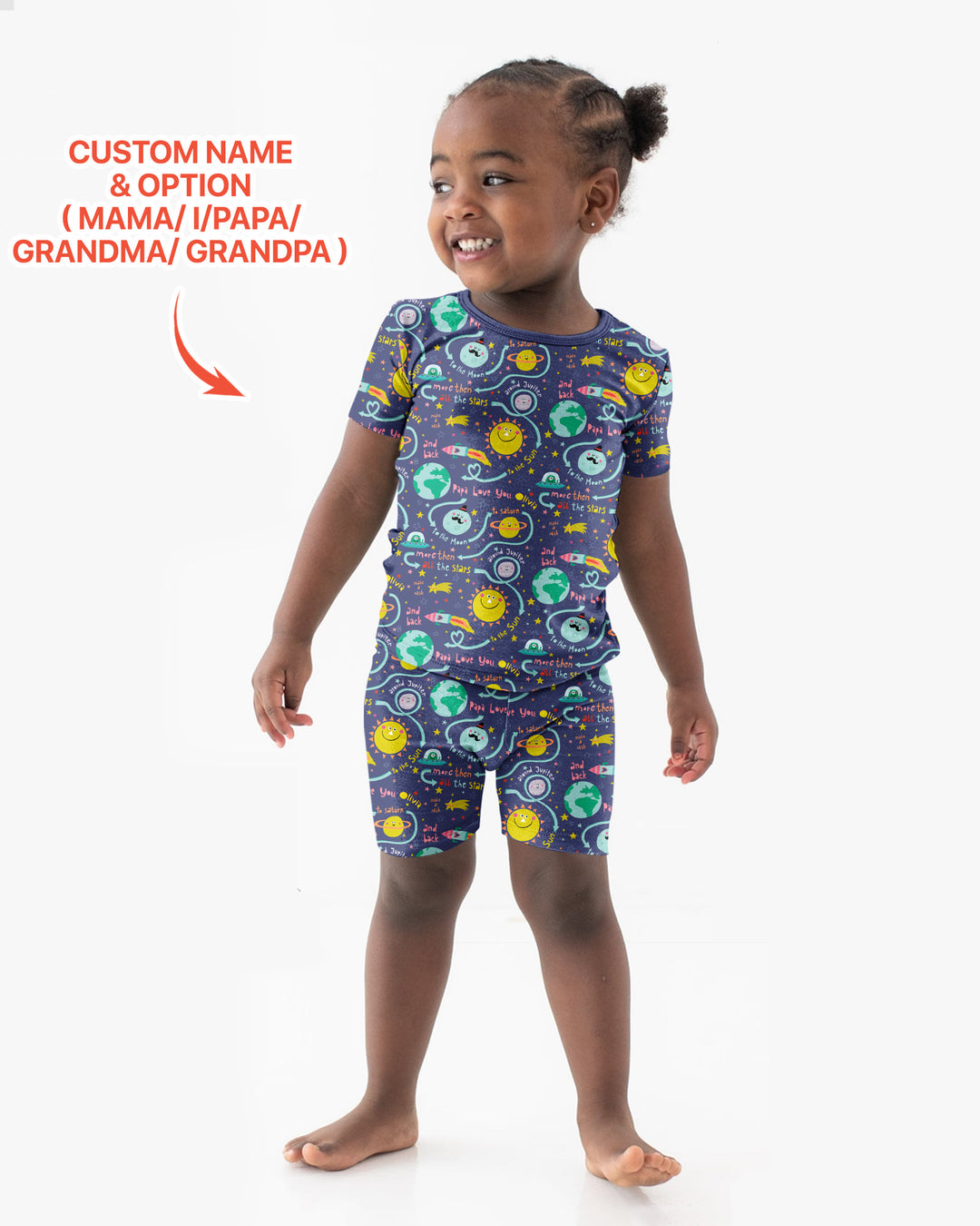 Love to the Moon and Back  Bamboo Two Piece Short Sleeve Shorts Pajama Set