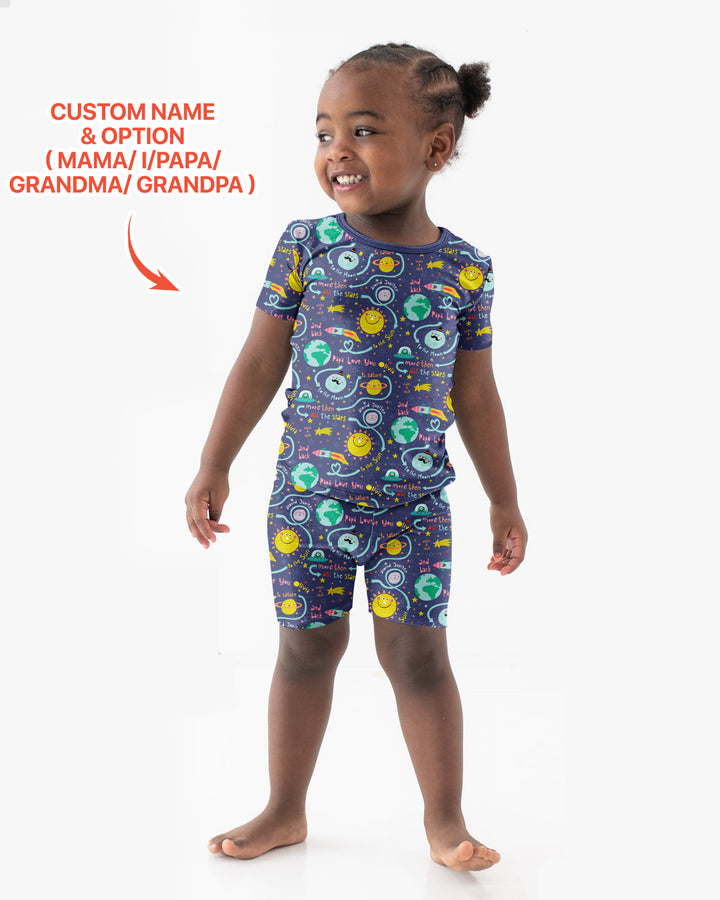 Love to the Moon and Back  Bamboo Two Piece Short Sleeve Shorts Pajama Set
