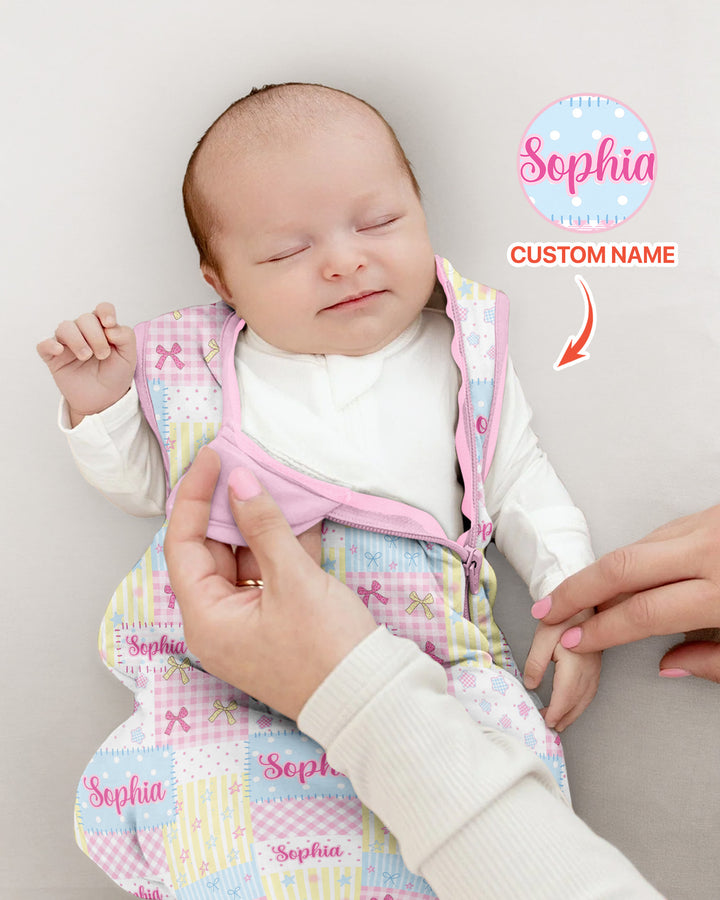 Custom Name Sweet Patchwork Bamboo Sleep Bag