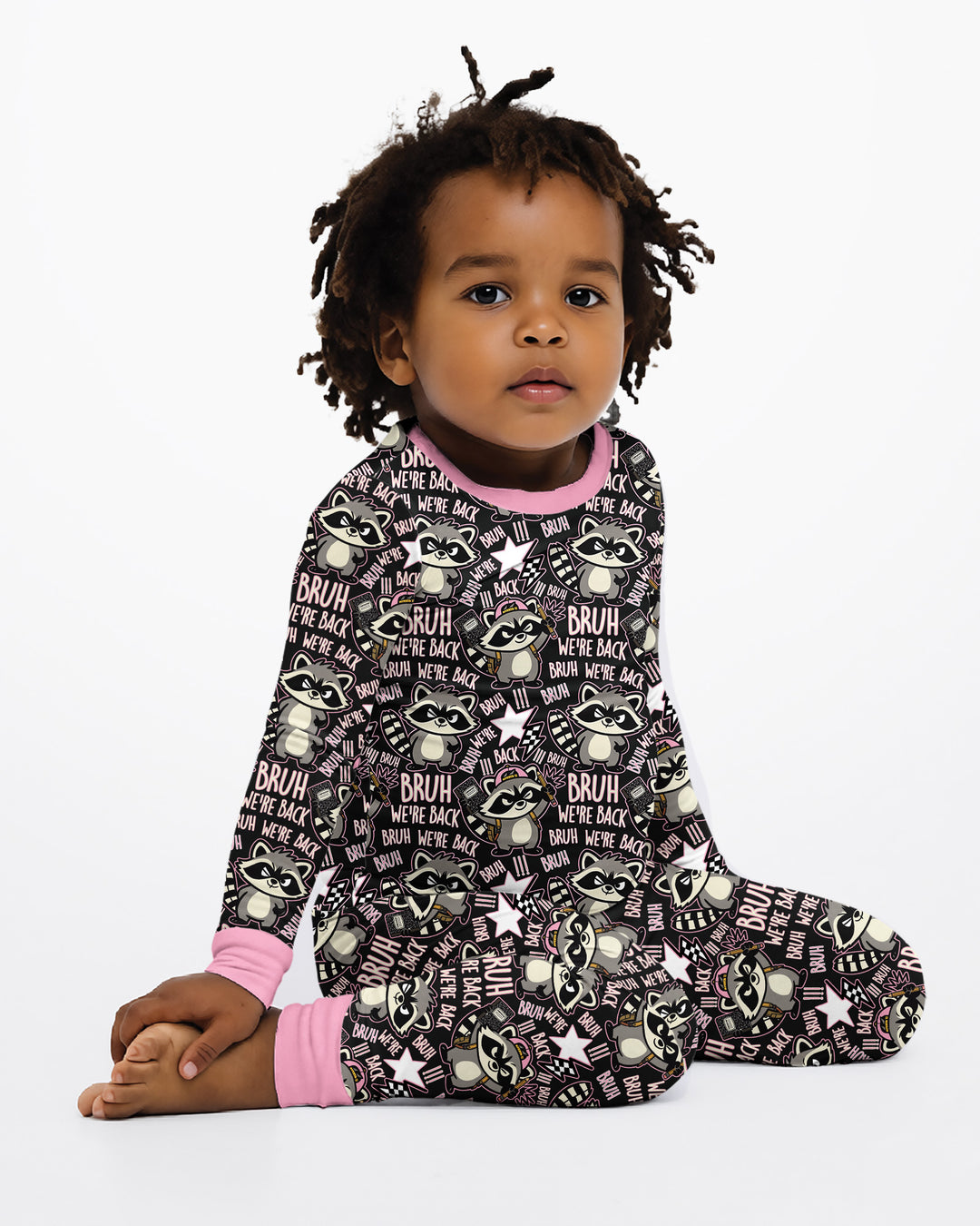 Bruh We're Back Raccoon Bamboo Two Piece Long Sleeve Pajama Set