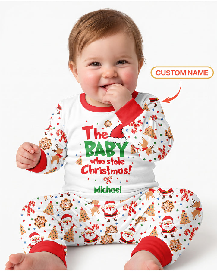 Custom Name The Baby Who Stole Christmas Bamboo Two Piece Long Sleeve Pajama Set