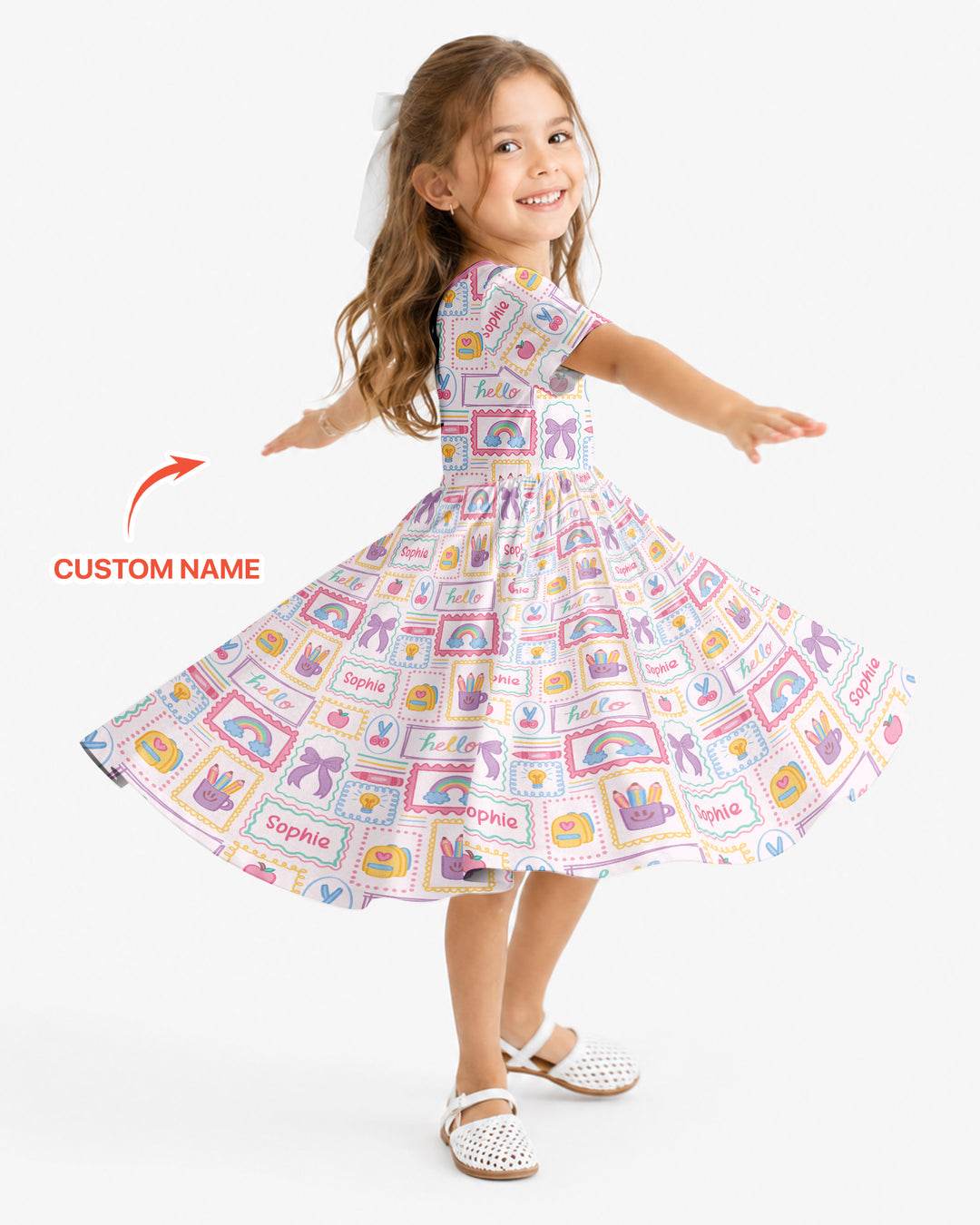 Custom Name Hello School Bamboo Twirl Dress