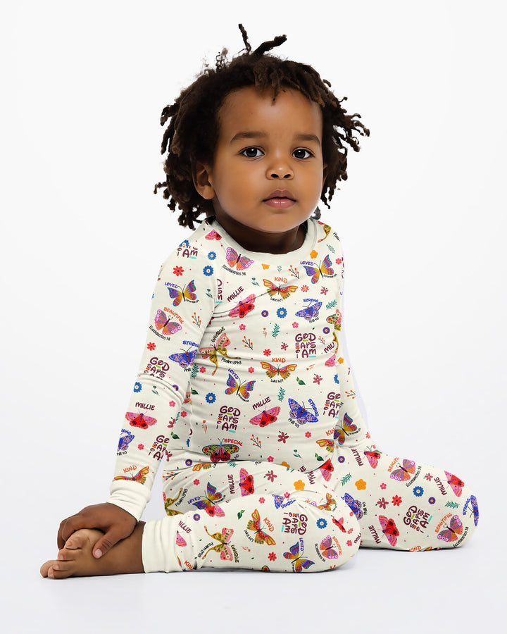 Custom Name God says I am Butterfly Bamboo Two Piece Long Sleeve Pyjamas Set