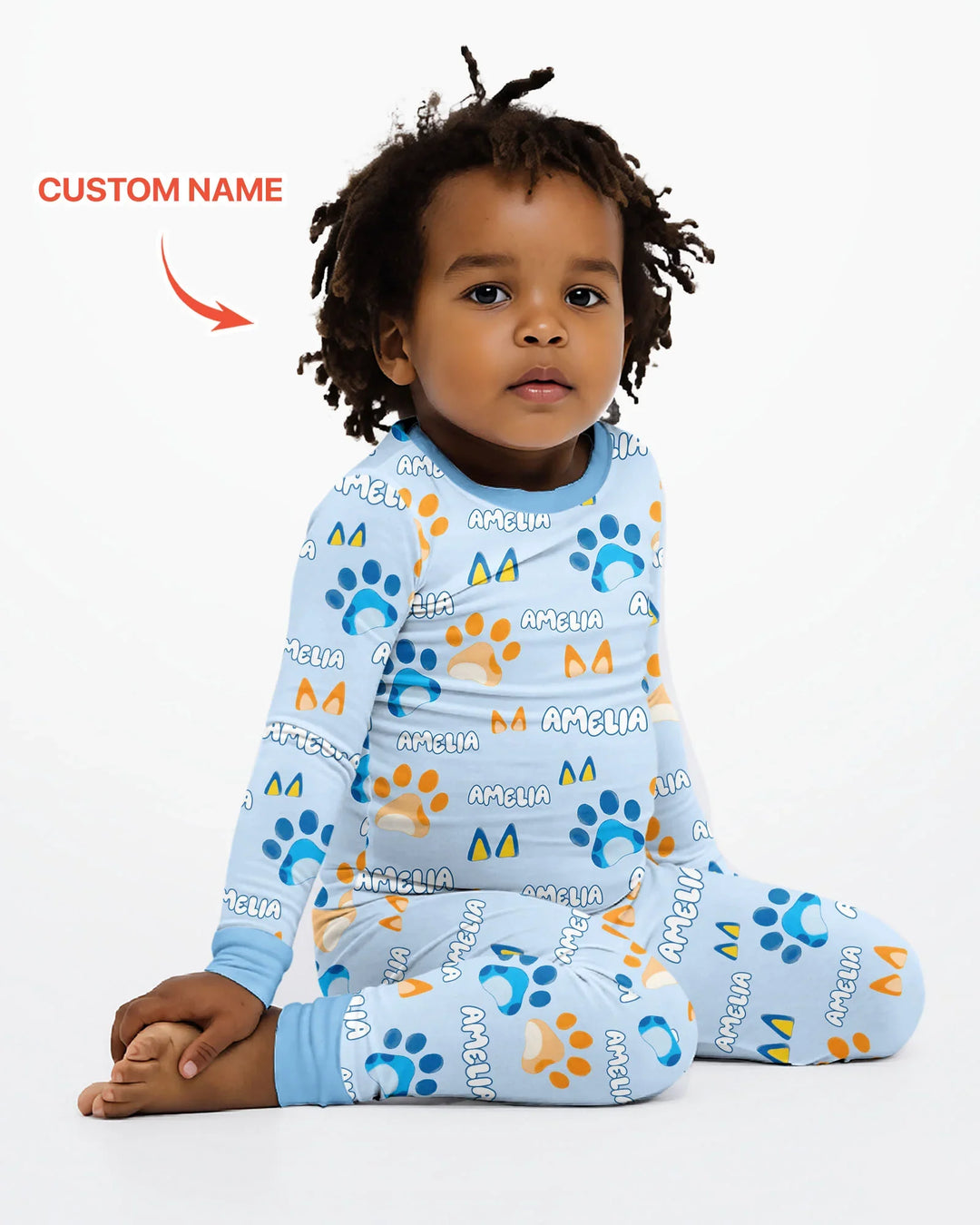 Custom Name Favourite Blue Dog Family Matching Bamboo Two Piece Long Sleeve Pajama Set
